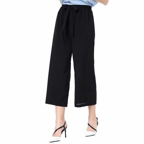 

women's fashion streetwear culottes wide leg wide leg elastic drawstring design calf-length pants casual weekend micro-elastic plain st, Black;white