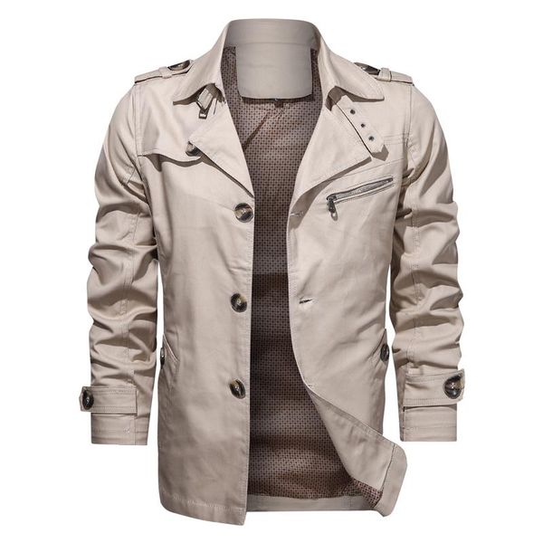 

2020 new autumn cotton jacket men lapel fashion solid color autumn mens jacket business casual single breasted trench coat men, Tan;black