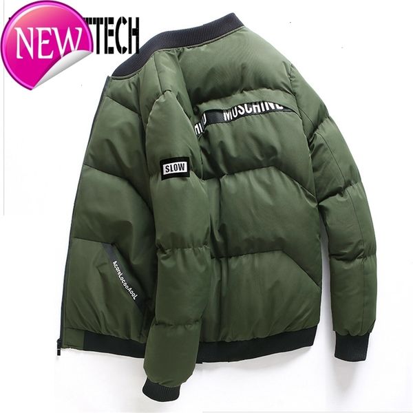 

winter jacket men baseball collar letter print thick warm parka korean fashion handsome short cotton padded jacket outwear coats, Black