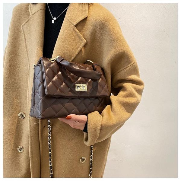 

cross body lattice square tote bag 2021 fashion pu leather women's designer handbag large chain shoulder messenger