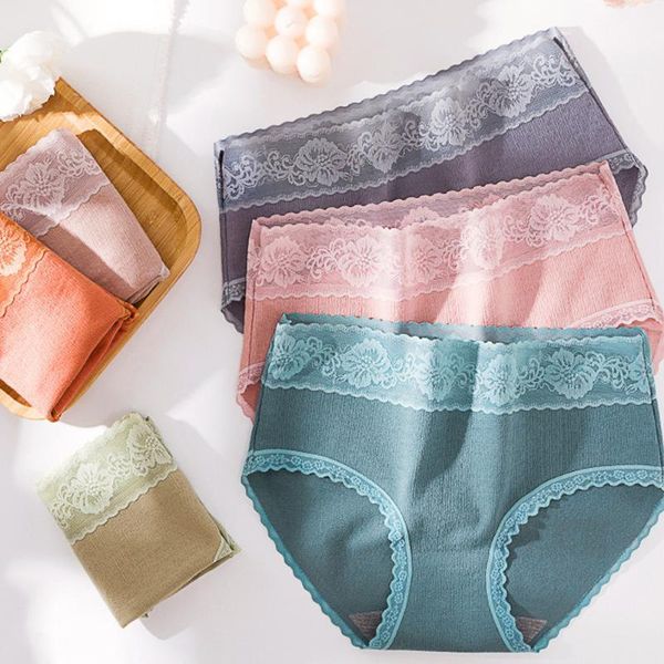 

2020 lace panties for women lace cotton panties big sizes intimate lingerie middle waist for women's underwear culottes1, Black;pink