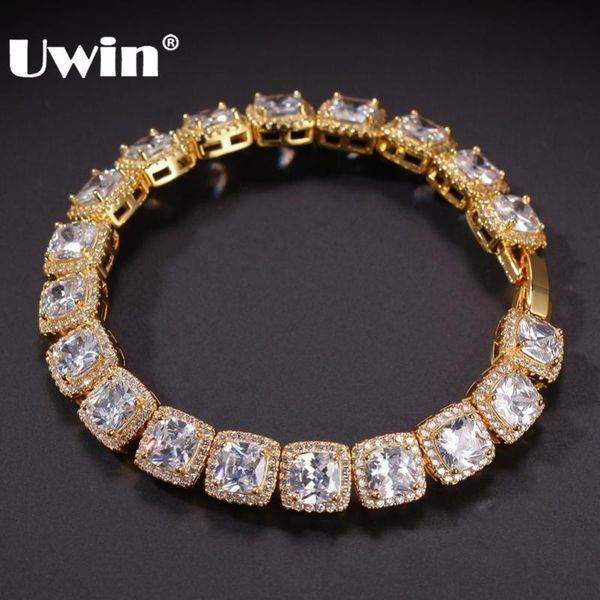 

link, chain uwin charm iced bracelet big square cubic zirconia hiphop gold silver color mens bracelets 10mm bling fashion jewelry, Black