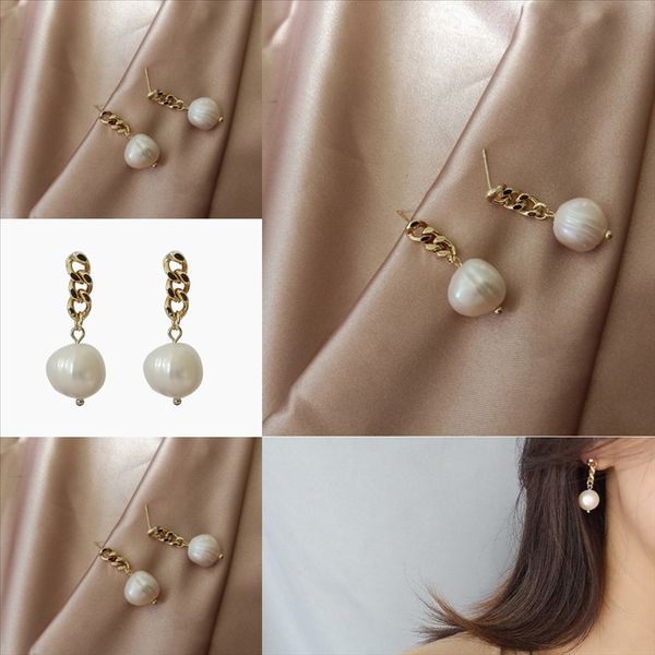 

hik vintage silver pearl earring women luxury purple hoop earring pendant jewelry pearl ring stud lady accessories worn, Golden