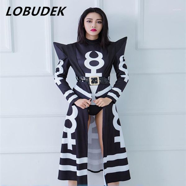 

female black long clock jakcet bodysuit costume dj stage clothing bar ds singer dance hip hop club set singer dancer1, Black;red