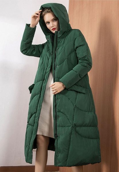 

women's down & parkas 2021 jacket long section 90 white duck hooded green, Black