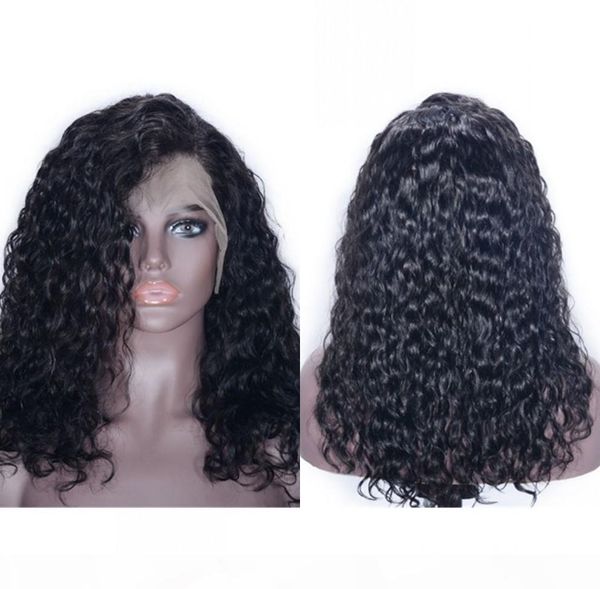 

water wave short wigs pre plucked with baby hair lace front wig brazilian human hair wigs swiss lace cap, Black;brown
