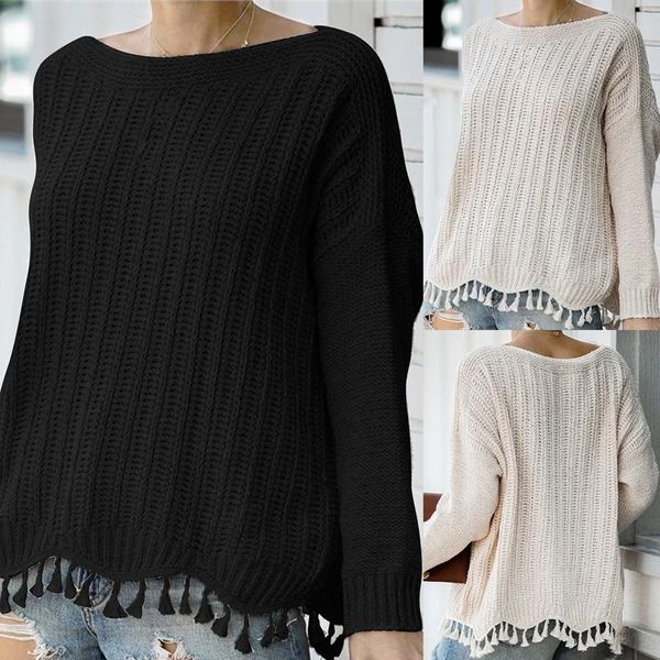 

tassel bohemian women's sweaters knitwear holiday slim autumn winter sweaters pullovers long sleeve knitted, White;black