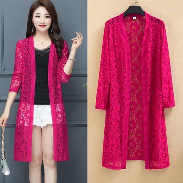 

long jacket women oversize 2020 new summer fashion wild casual coat plus size female long sleeve solid thin lace cardigan1, Black;brown