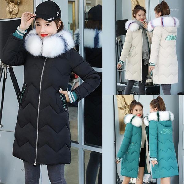 

hsu women fashion outerwear long cotton-padded jackets pocket faux fur hooded coats warm fashion snow outwear1, Black