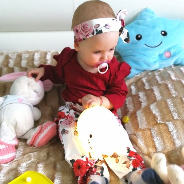 

3pcs set newborn toddler baby girl romper bodysuit jumpsuit floral halen pants outfit clothes bowknot headband d25 y200803, White