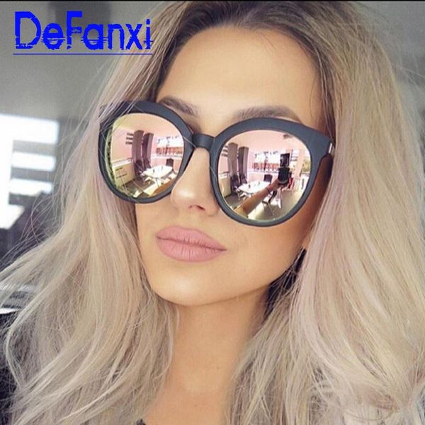 

vintage round cat eye big frame sunglasses women brand eyeglasses retro female coating mirror sun glasses driving glasses uv400, White;black