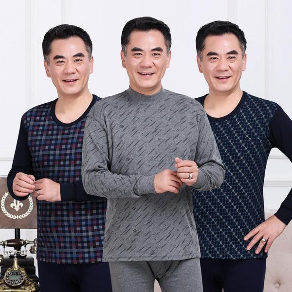 

middle-aged and old men's cotton thermal underwear for father's warmth underwear suit1, Black;white