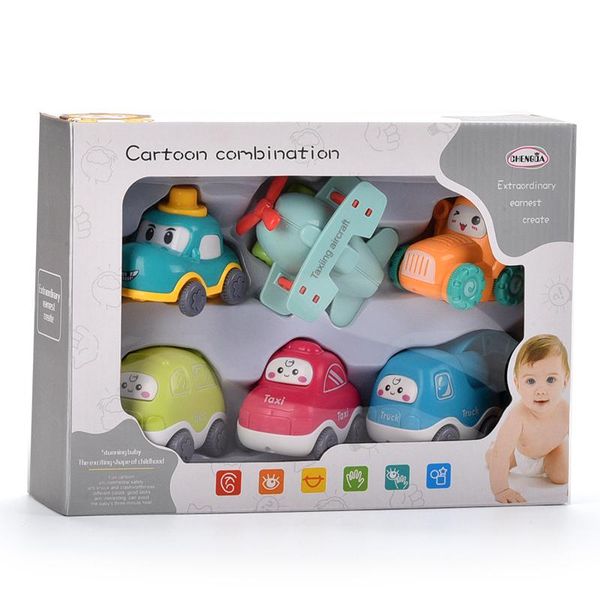 

6pcs cartoon friction cars baby toys cute taxi bus tractor bebe for kids boys educational gifts over 1 year old
