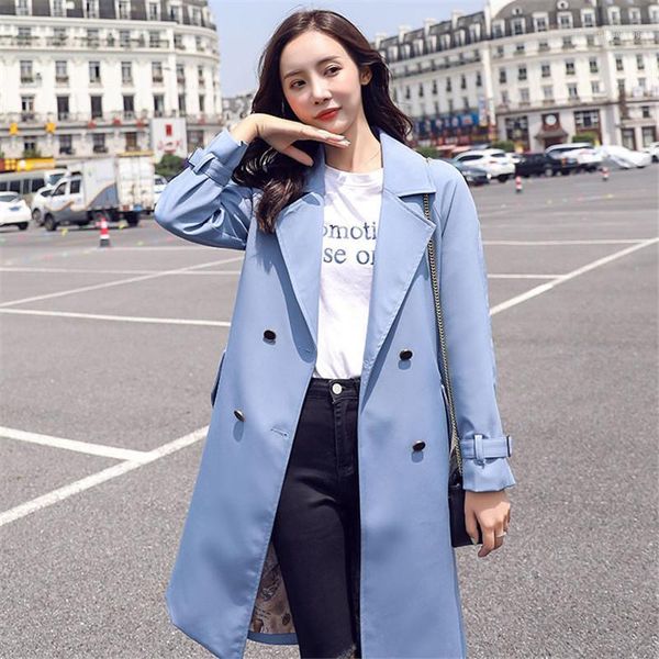 

women's trench coats 2021 windbreaker female korean version of the long loose british style lace up waist temperament fashion coat autu, Tan;black