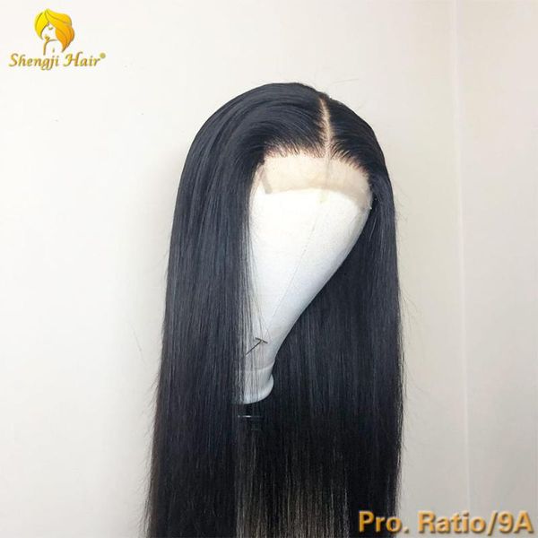 

360 lace frontal wig human hair wigs pre plucked with baby hair brazilian remy glueless straight 370 fake scalp wig shengji, Black;brown