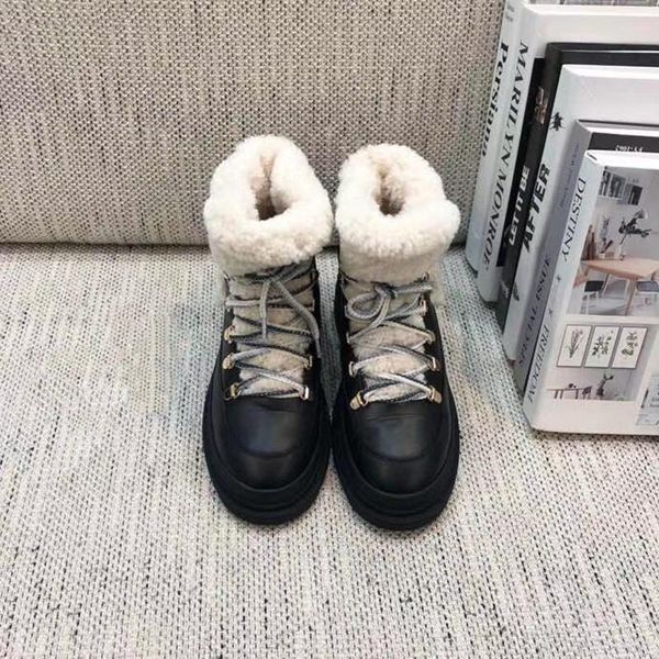 

2020 winter snow boots women flat lace up lady lolita shoes new flock fur suede ankle boots designer women shoes, Black