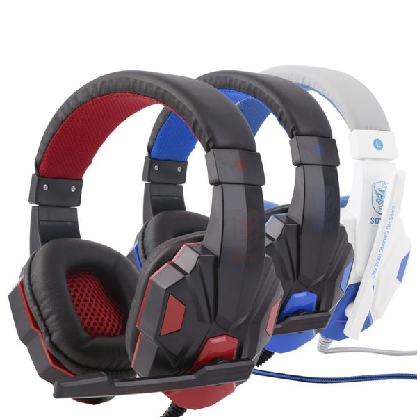 Nuovi auricolari SY830MV Lunghezza regolabile Cerniere Cuffie da gioco stereo surround da 3,5 mm Cuffie con archetto con microfono per PC 3 colori a scelta