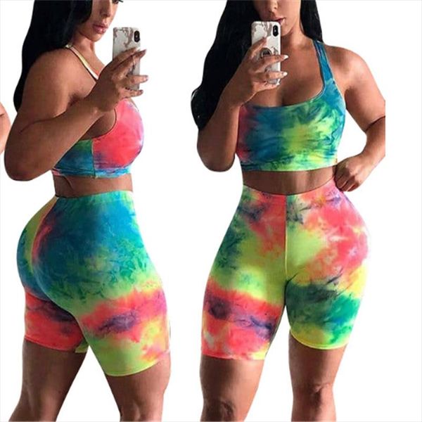 

new fashion summer women 2pcs tie dye suit tube and shorts two piece set wrapped chest and casual shorts two, Gray