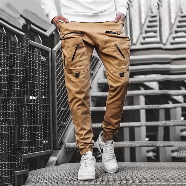 

casual pants men new military tactical joggers cargo sweatpants mens sportswear solid pencil pants multi-pocket trousers workout 201109, Black