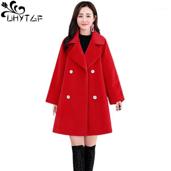 

uhytgf autumn winter warm jacket fashion woolen woolen women coat korean plus size loose outerwear women winter jacket 7311, Black