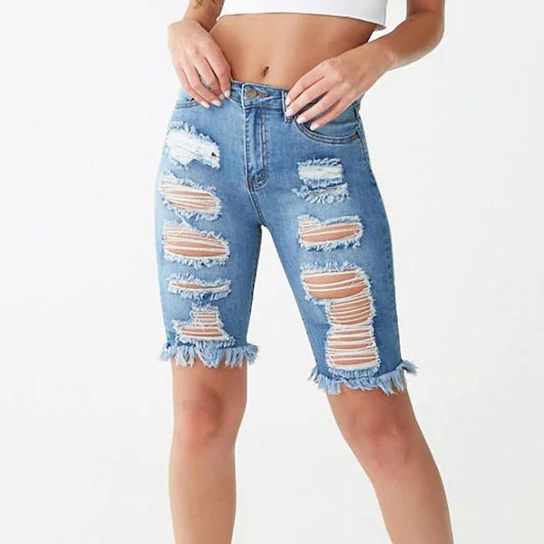 

weigou fashion summer casual women high waist denim shorts ripped holes skinny stretch shorts jeans femme1, White;black