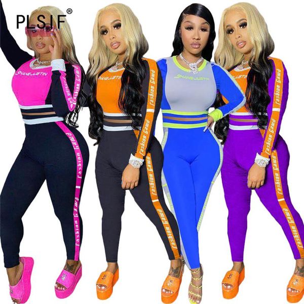 

simple pure color o neck long sleeve crop and pants 2 pieces set tight club party lady outfits, Gray