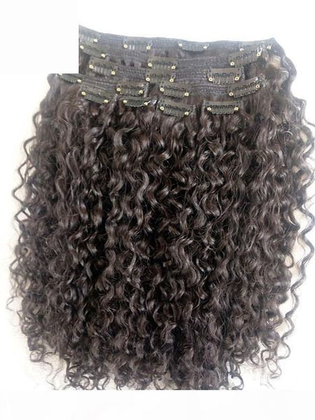 

new arrive clip in brazilian human virgin remy natural black hair curly hair weft soft double drawn hair extensions