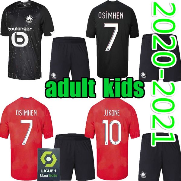 

kids 20 21 losc lille away black soccer jerseys 2020 2021 lille olympique osimhen bamba yazici celik men child football shirts shorts, Black;yellow