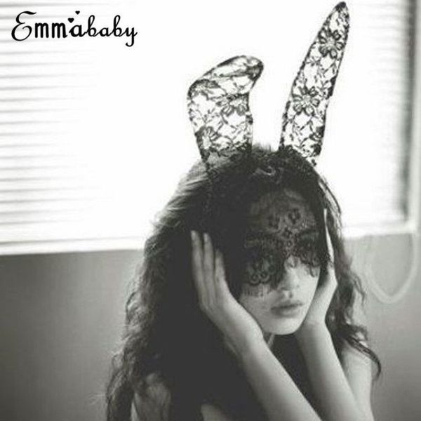 

masquerade costume halloween rabbit party women bunny ears lace eye mask black