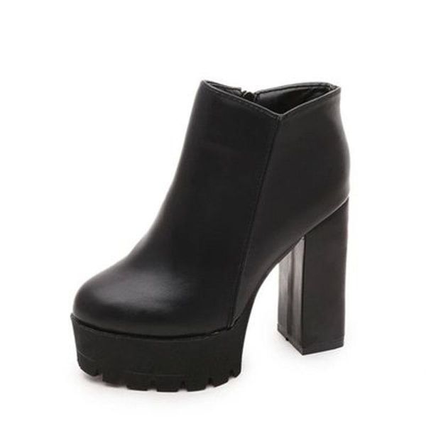 

autumn/winter new martin boots thick heel ultra high heel female ankle boot leather boots versatile low, Black