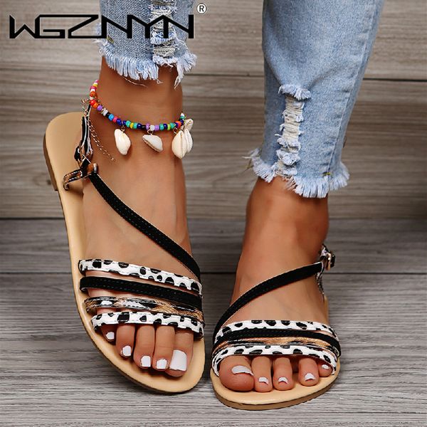 

2022 summer women sandals retro fashion shoes snakeskin print casual sandals buckle straps beach shoes ladies sandals plus size, Black