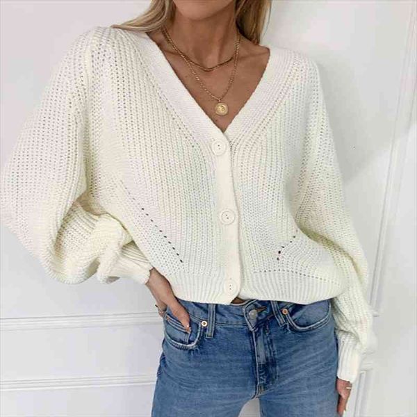 

women knitted cardigan autumn winter v-neck bat sleeve button oversize sweater casual loose solid female cardigan, White;black