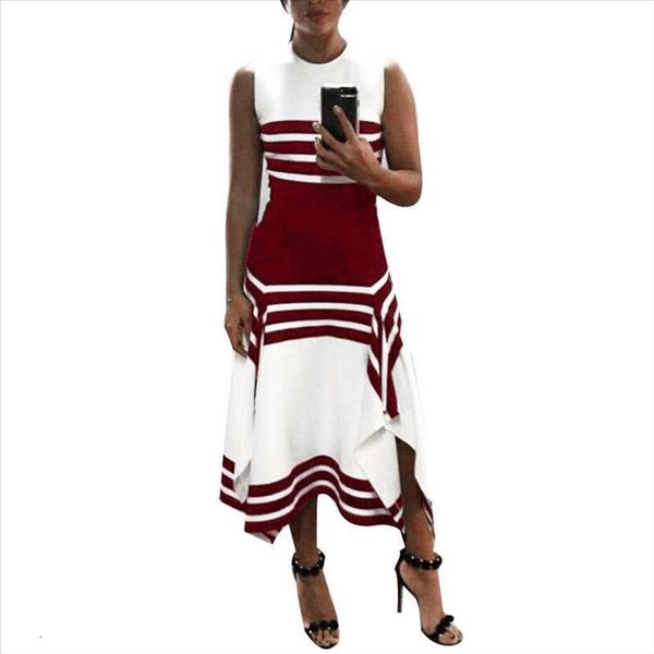 

summer women party color blocks striped sleeveless slim fits irregular maxi dress striped sleeveless slim fits maxi dress, Black;gray