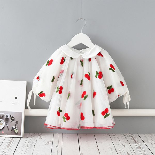 

2021 new girls cherries embroidery kids clothes lantern sleeve peter pan baby girl party tutu princess children clothing rhw6, Red;yellow