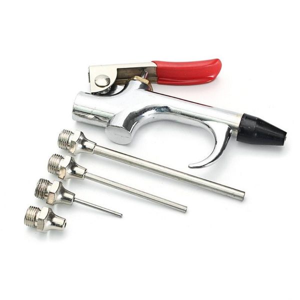 

5pcs air blow gun kit 1/4" female npt inlet dust blowing gun soft rubber tip/short metal tip/inflating needle cleaning supply