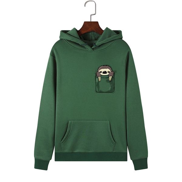 

singrain fashion women print hooded sweatshirt oversized pocket cartoon sloth warm pullover ladies large size streetwear hoodies y200610, Black