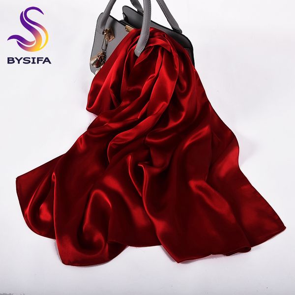 

bysifa] pure silk wine red silk scarf shawl women fashion luxury crepe satin silk long scarves ladies brand head scarf cape 201026, Blue;gray