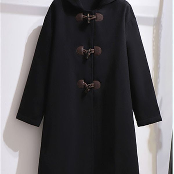 

2021 new plus female size winter sister fat korean version of double-sided thick wool jacket to keep warm long horn buttons w0ym, Black