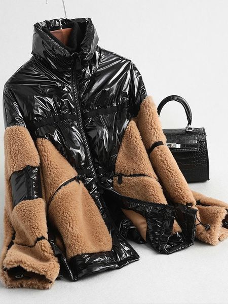 

real fashion wool fur coat women's jacket 2020 soft warm wool fur jacket women's down abrigos de mujerzjt3481, Black