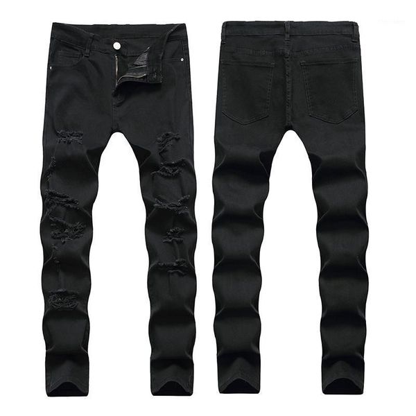 

men's jeans men long cotton fashion high-quality brand denim large size pants black stretch hole design dropship1, Blue