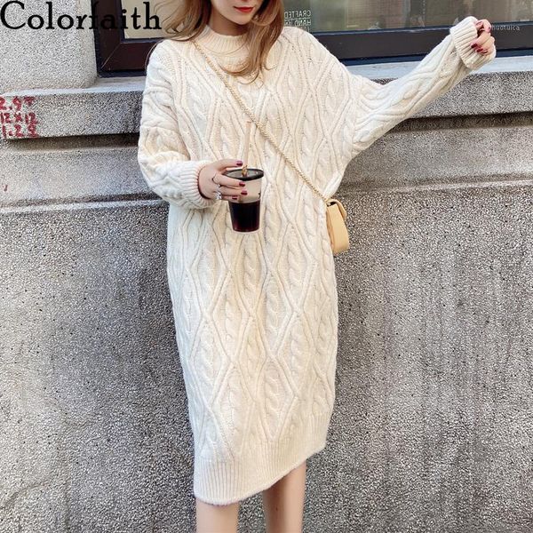 

colorfaith new 2020 women's autumn winter dresses vintage korean style knitting elegant oversize ladies midi dresses dr1178jx1, Black;gray