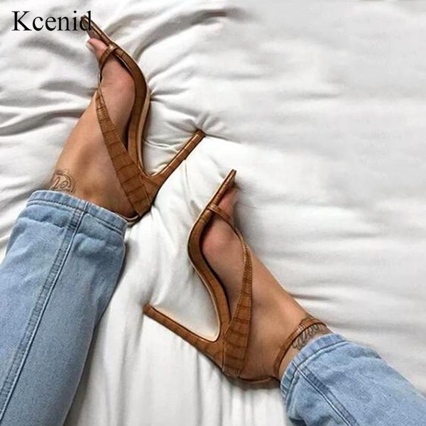 

dress shoes kcenid thin high heels summer women sandals clip toe howllow ankle strap party dres woman pumps brown, Black