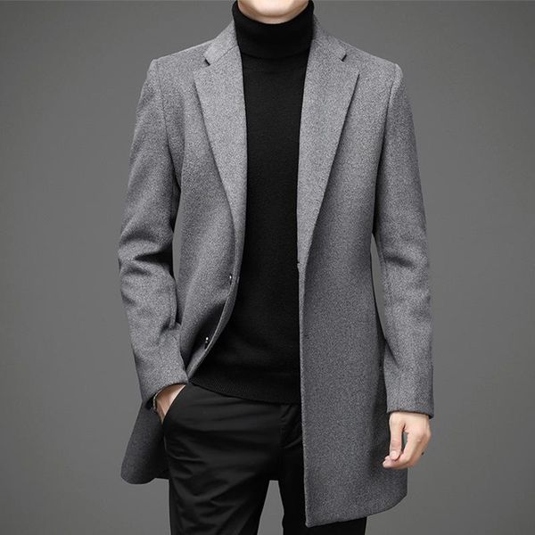 

new men's winter 2020 new men's medium and long korean windbreaker slim woolen coat casual woolen coat, Black