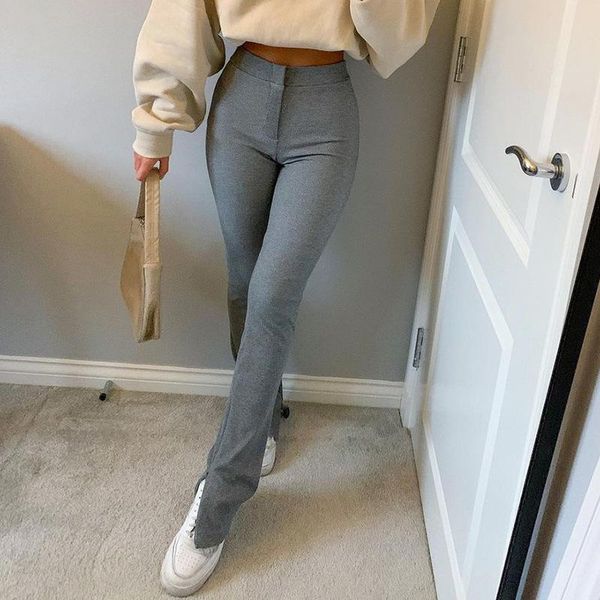 

2020 korean split flare pants for women's solid casual slim high waist wide hem-bottom trousers pant bottoms sweatpant, Black;white