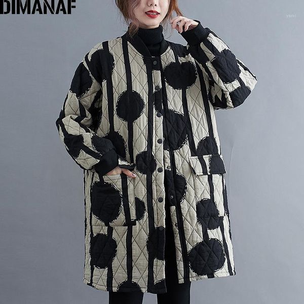

dimanaf plus size women parkas coat winter autumn outwear cotton clothing vintage print thick warm loose lady jackets overcoat1, Black