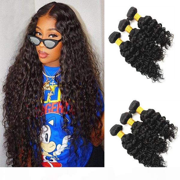 

brazilian water wave hair bundles malaysian indian mongolian 100% unprocessed human hair weaves natural color 8-28inch, Black