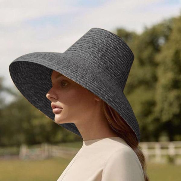 

feitong womens wide brim sun hat with wind lanyard beach large brim straw hat outdoor beach summer caps chapeu feminino #c, Black;white