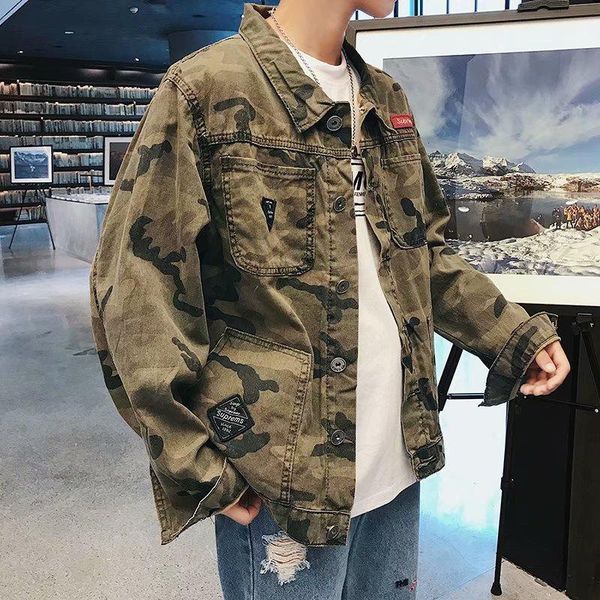 

2021 spring autumn camouflage denim jacket men's korean trendy students cotton casual tooling teenagers coat veste homme, Black;brown