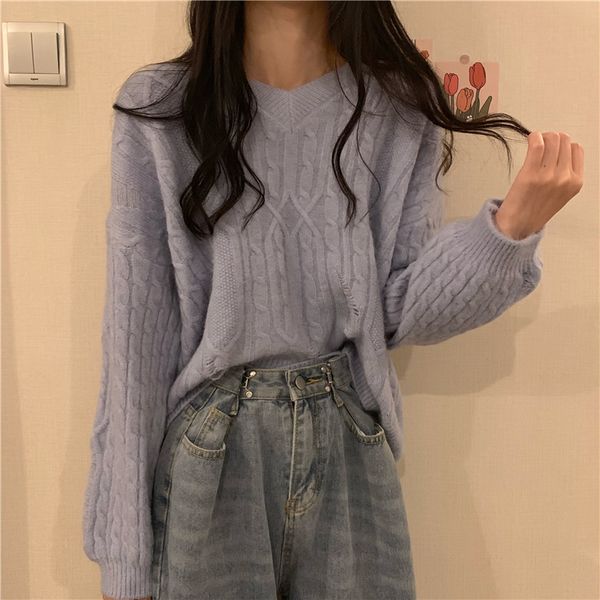 

twist 2021 women's knitted fall and winter wear new loose sweater lazy white coat tide 1 2wi8, White;black