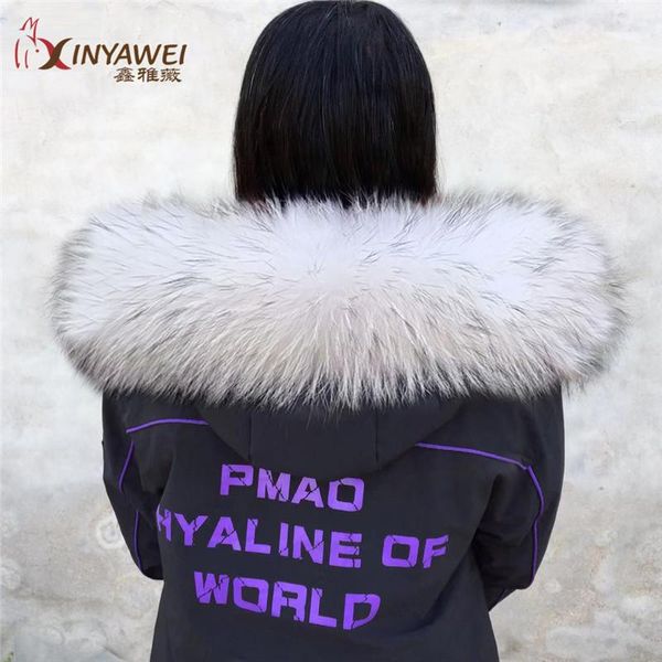 

scarves 2021 fashion long real fur collar for women winter 100% raccoon scarf with warm neck collar., Blue;gray